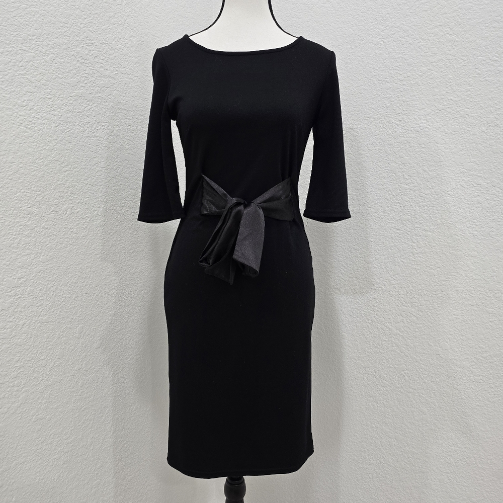 Black Business Casual Midi Dress Size Small Unbranded Front Bow Tie